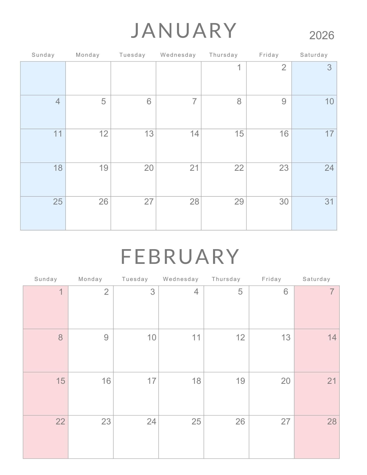 January February 2026 Calendars - Free Pdfs - Calendarkart with Printable Calendar 2026 Jan Feb March