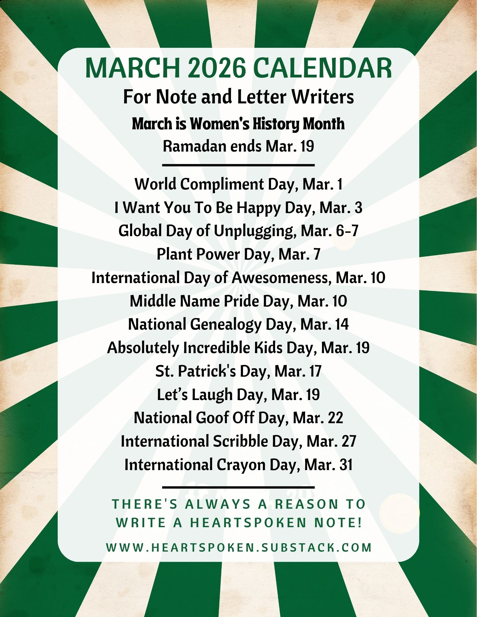 March 2026 Calendar For Note And Letter Writers in National Day Calendar March 2026