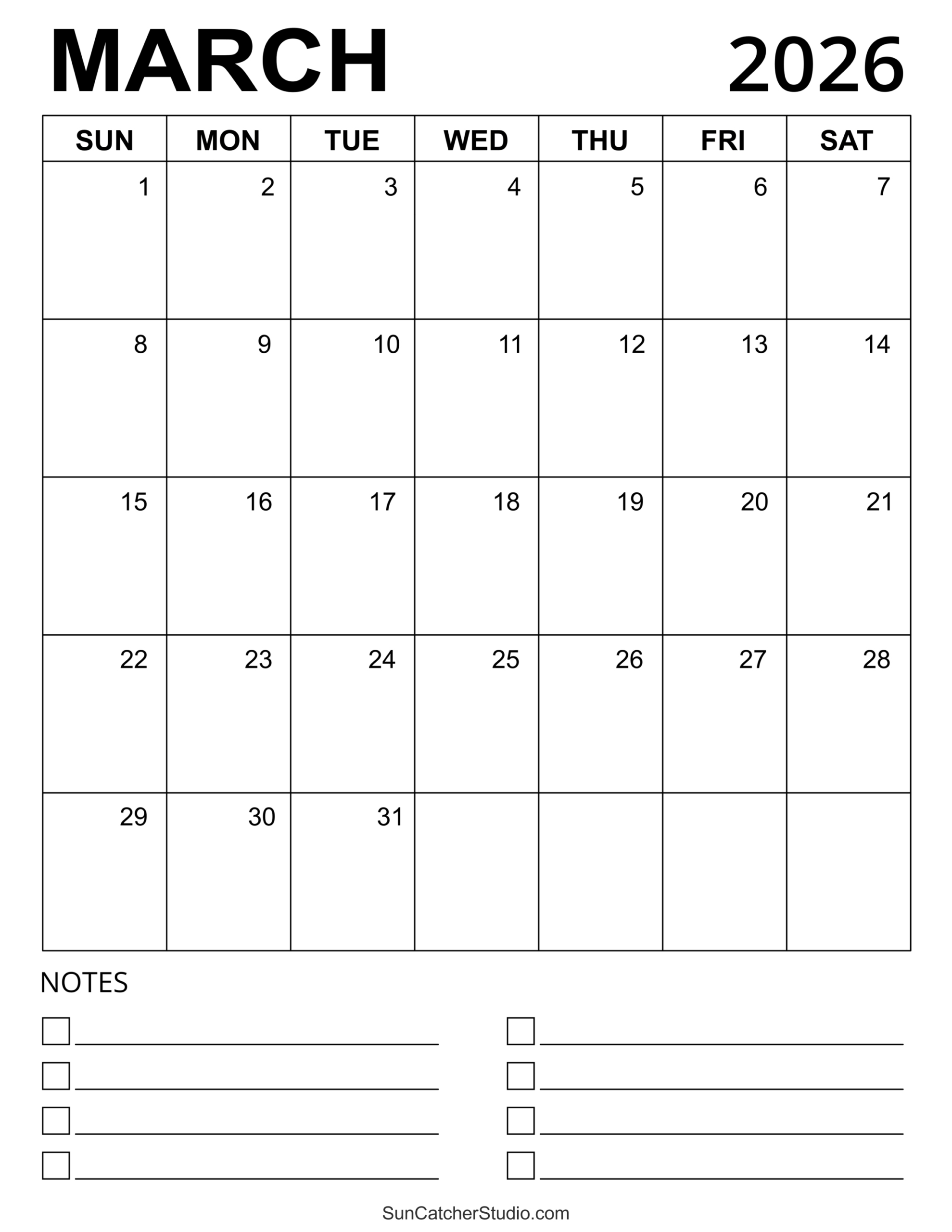 March 2026 Calendar (Free Printable) – Free Printables, Lettering pertaining to Blank March Calendar 2026 Printable