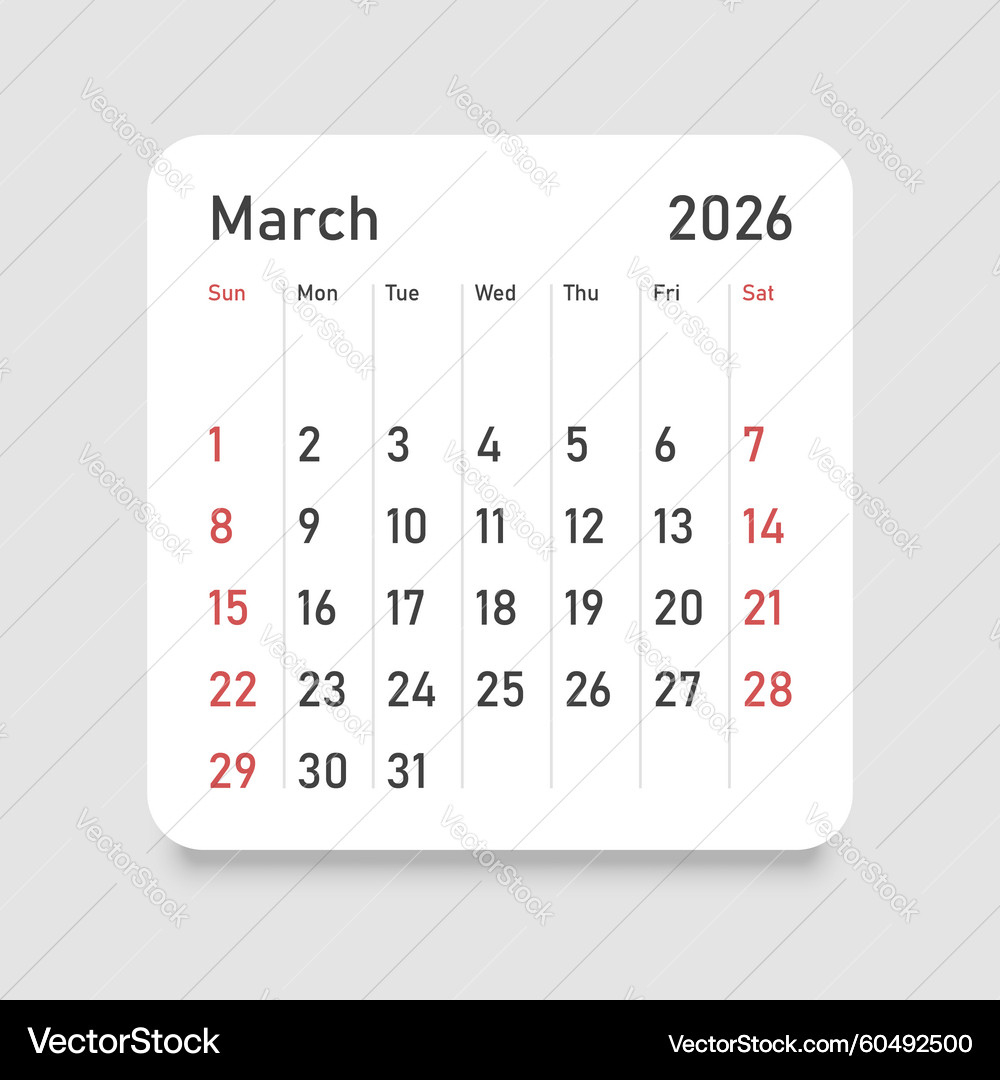 March 2026 Calendar Icon - Flat Style – Royalty-Free Vector with regard to March Clip Art Calendar 2026