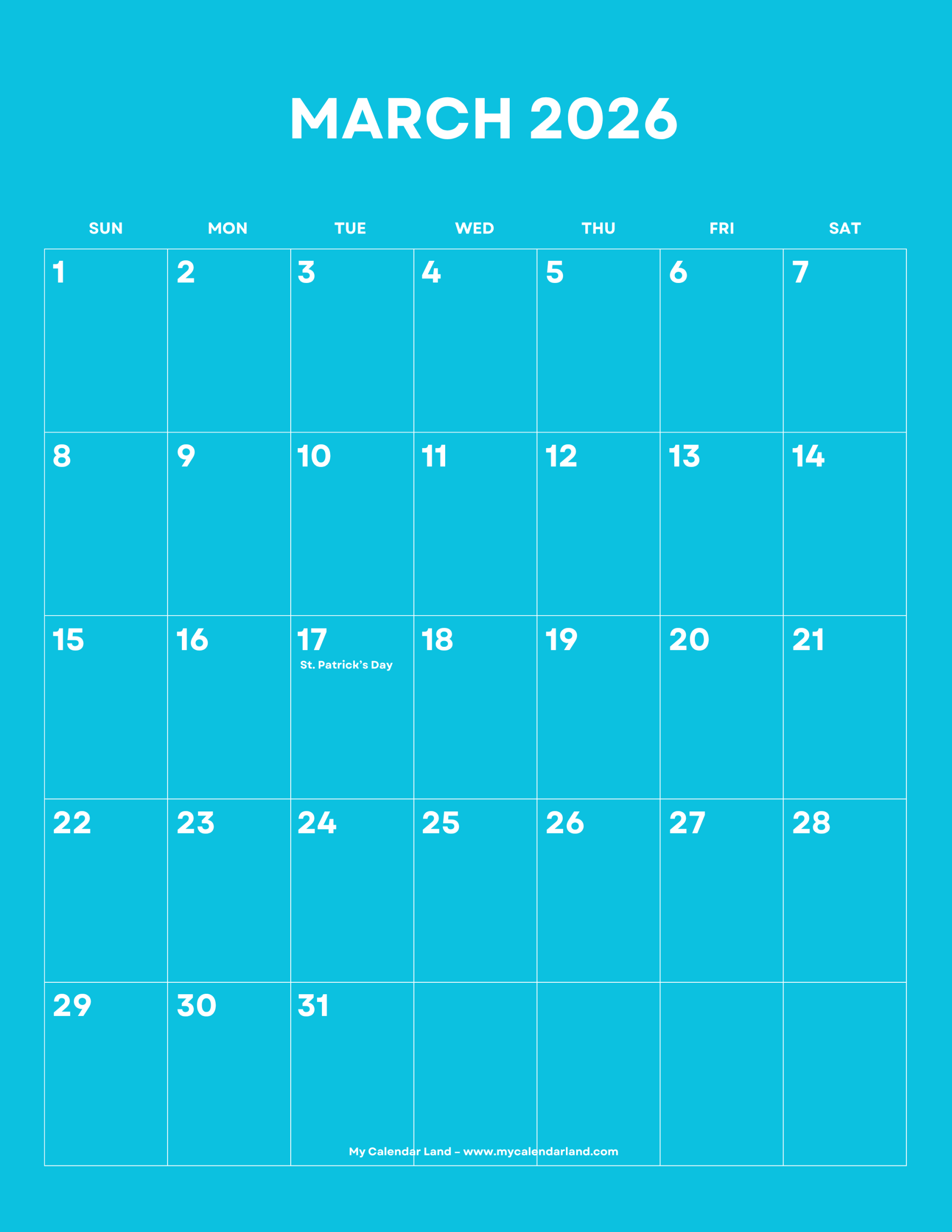 March 2026 Calendar – My Calendar Land within March Calendar 2026 General Blue