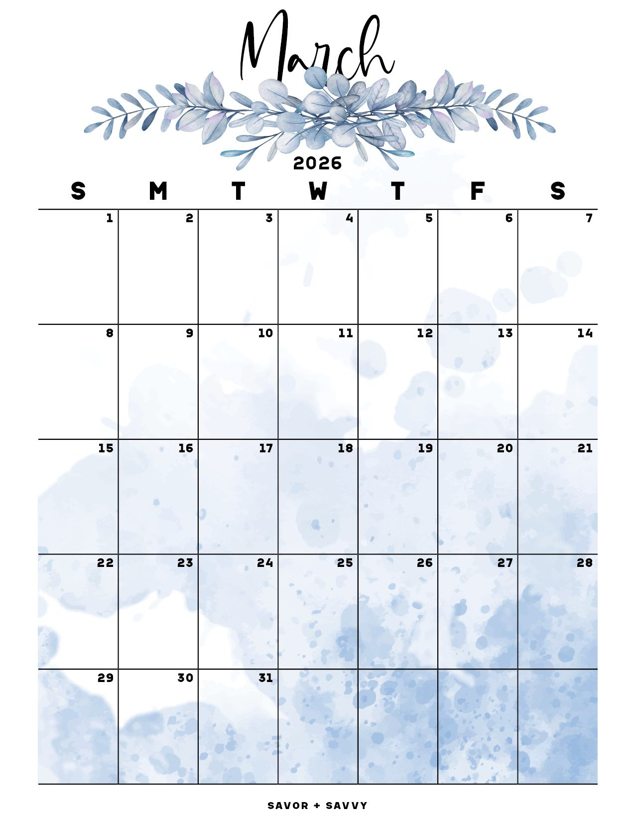 March 2026 Calendar Templates - 14 Free Printables - Savor + Savvy with regard to March Calendar 2026 Vertical