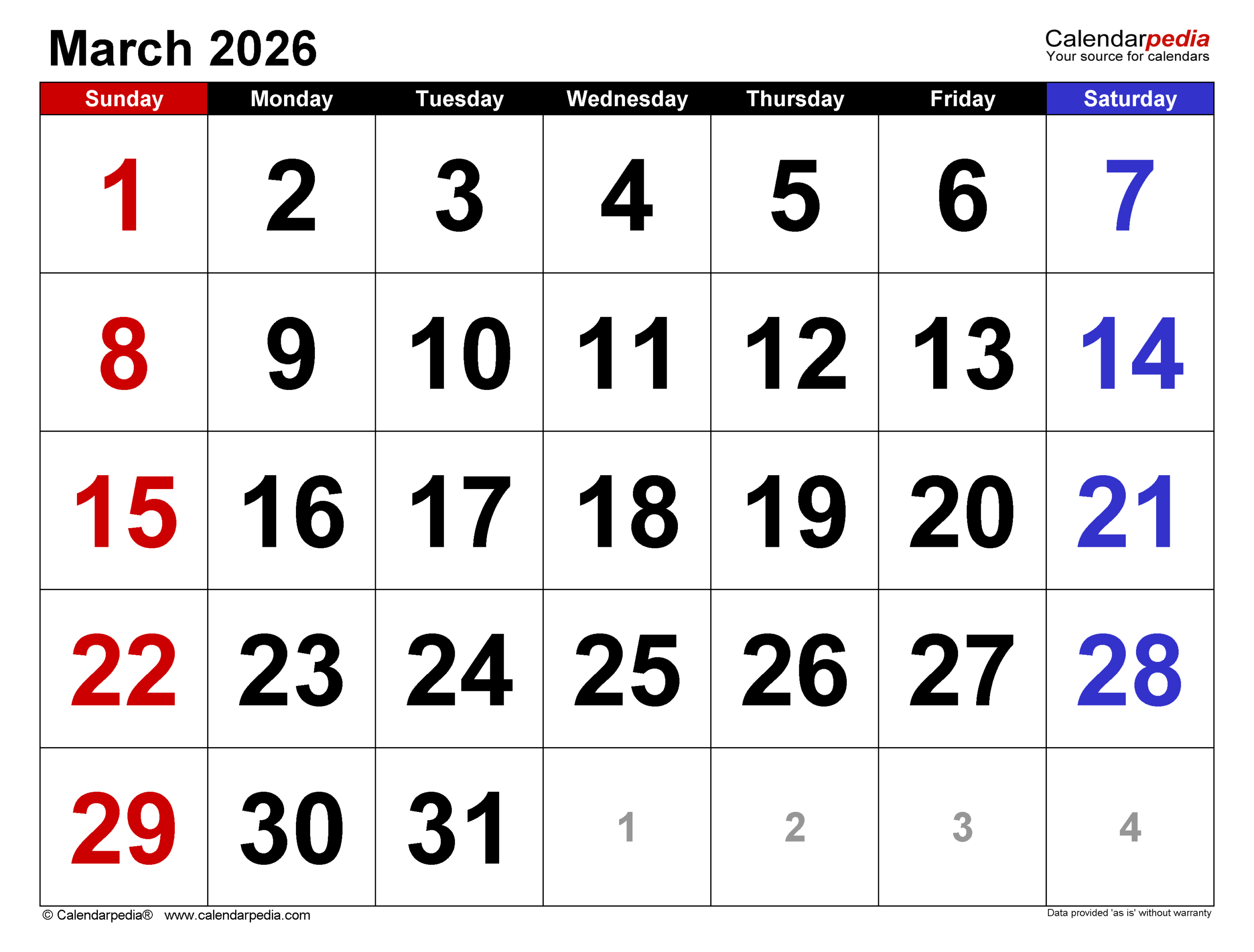 March 2026 Calendar | Templates For Pdf, Excel And Word throughout March Calendar 2026 Australia