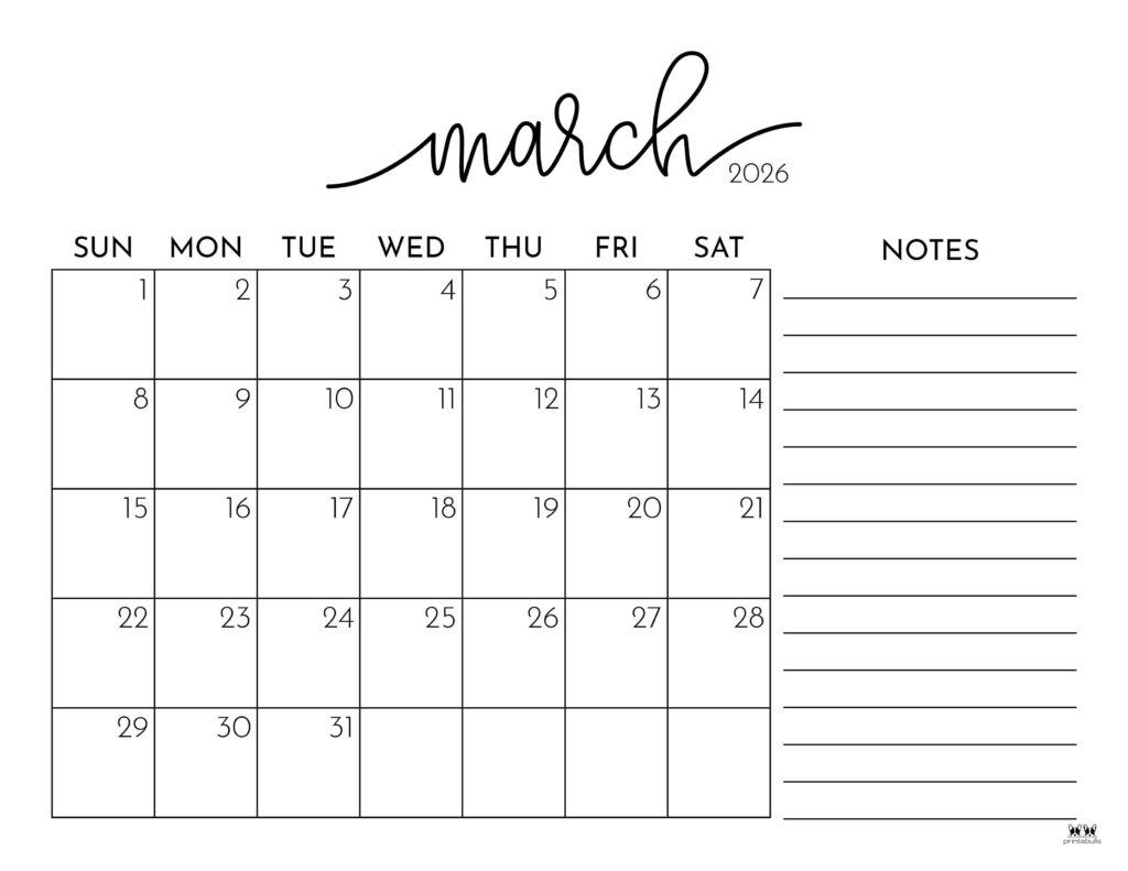 March 2026 Calendars - 150 Free Printables | Printabulls for March 2026 Printable Calendar