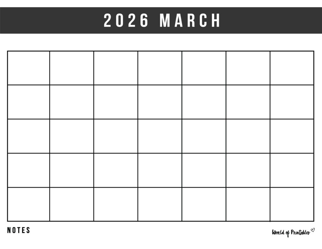 March 2026 Calendars - 200 Free Printable Pdf Designs - World Of within March Calendar 2026 Blank Free