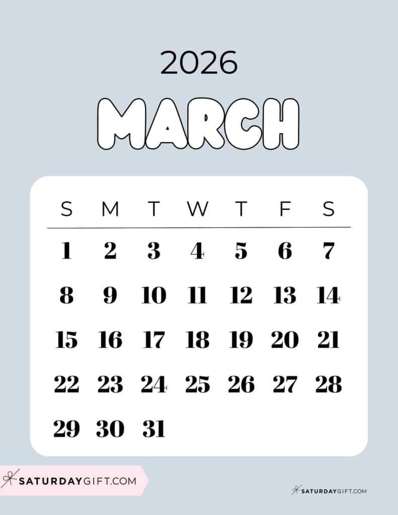 March 2026 Calendars - 23 Cute Free Printable Pdfssaturdaygift within Cute March 2026 Calendar