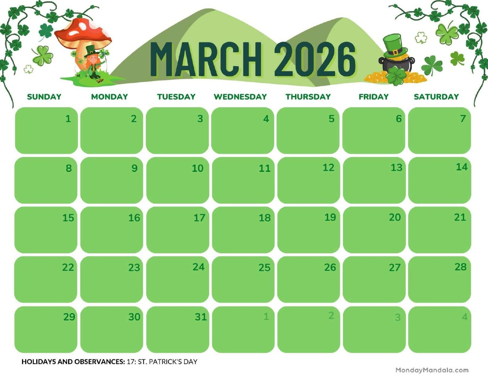 March 2026 Calendars (Free Pdf Printables) throughout Printable March 2026 Calender