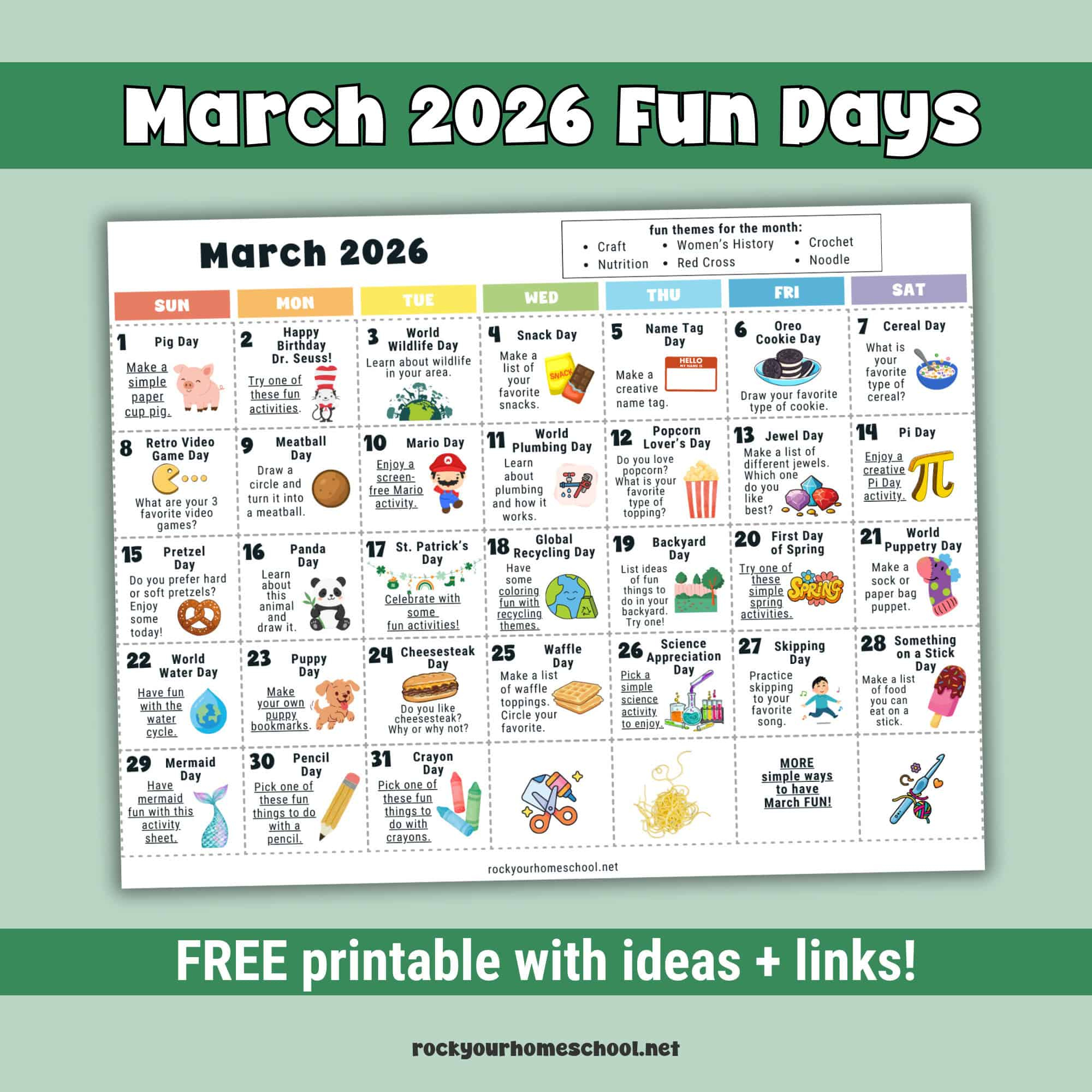 March 2026 Fun Days Calendar For Kids - Rock Your Homeschool throughout National Day Calendar March 2026