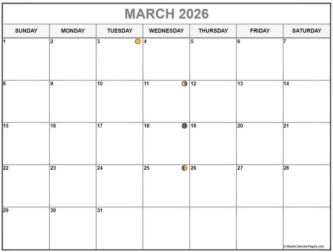 March 2026 Lunar Calendar | Moon Phase Calendar pertaining to Lunar Calendar March 2026