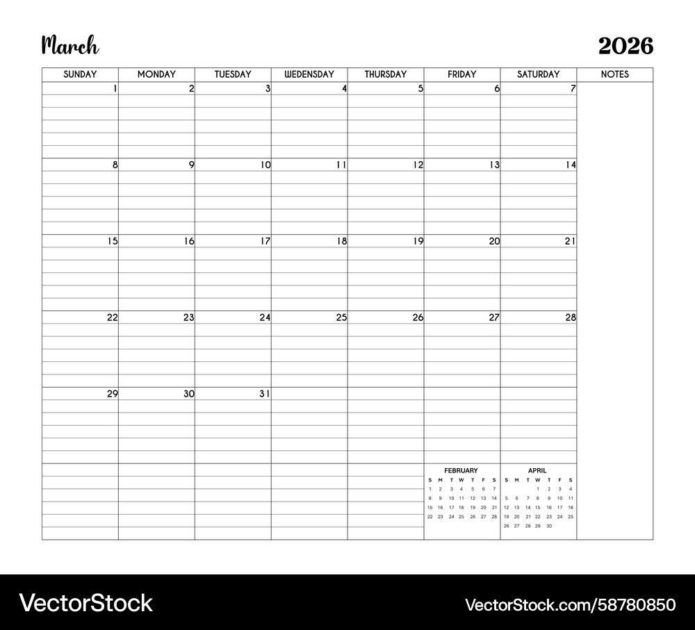 March 2026 Minimalist Printable Calendar Page – Lizenzfreie in March 2026 Calendar Printable with Lines