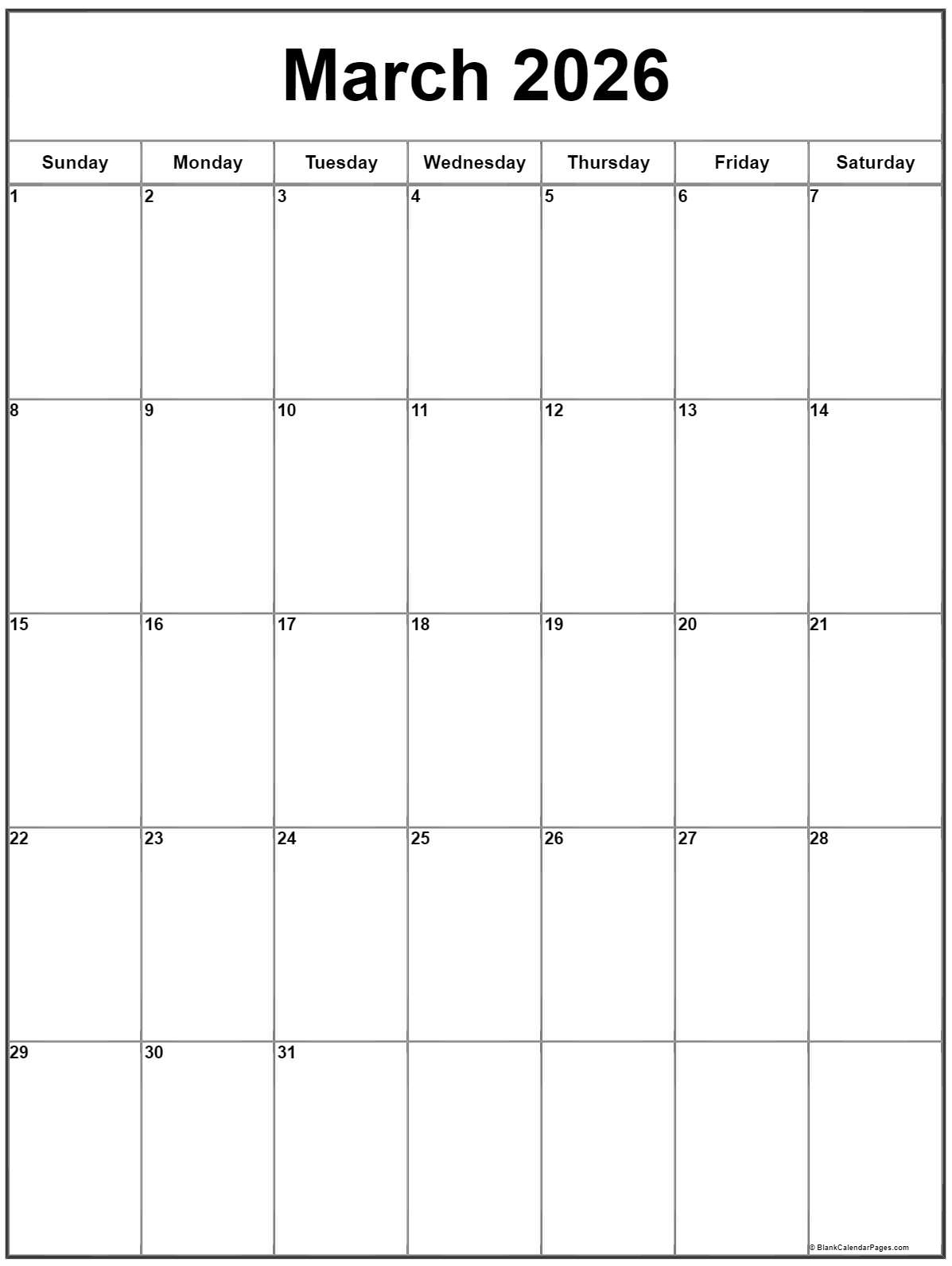 March 2026 Vertical Calendar | Portrait with regard to March 2026 Calendar Printable Vertical