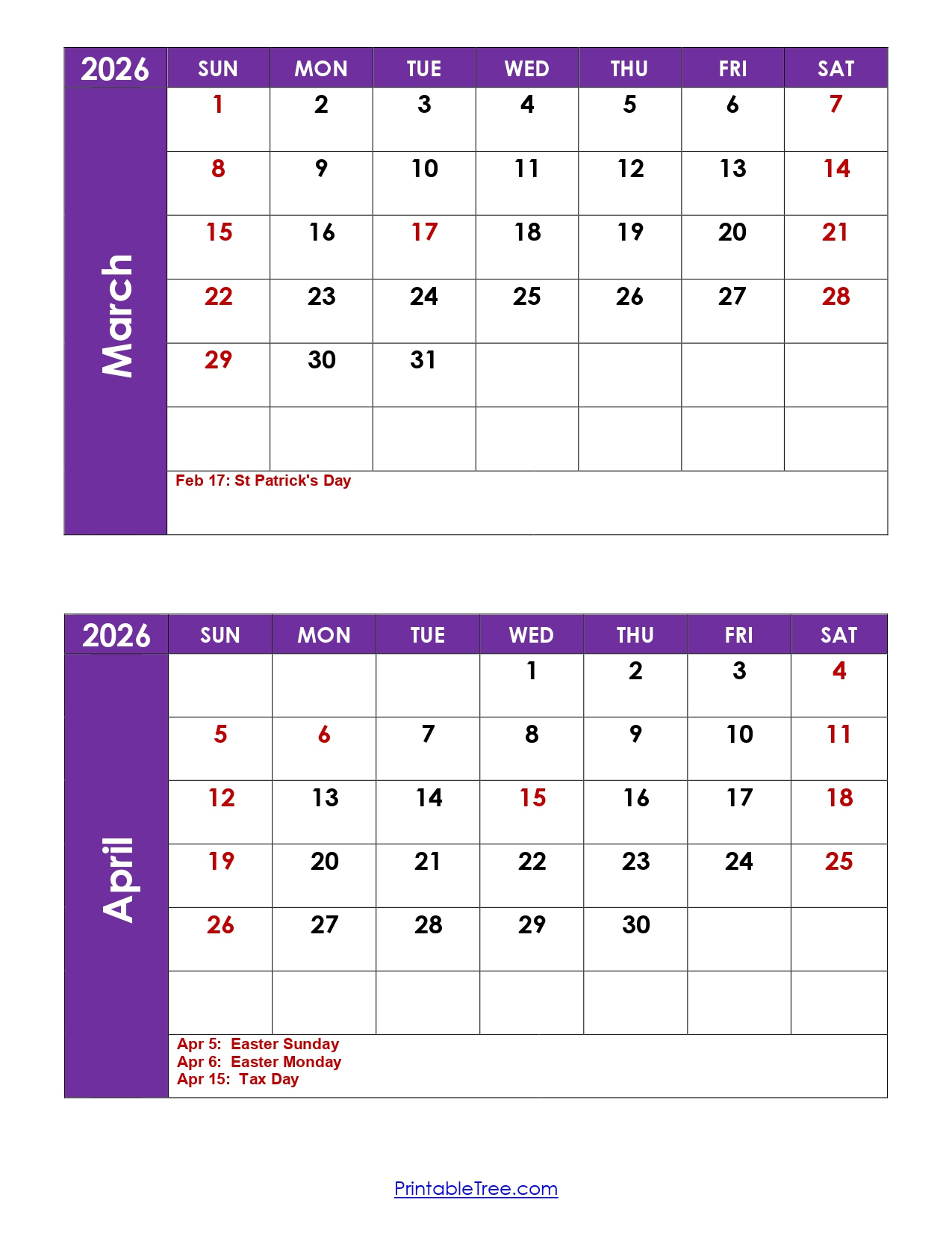 March And April 2026 Calendar Printable Pdf | 2 Month Calendar inside Printable Calendar March and April 2026