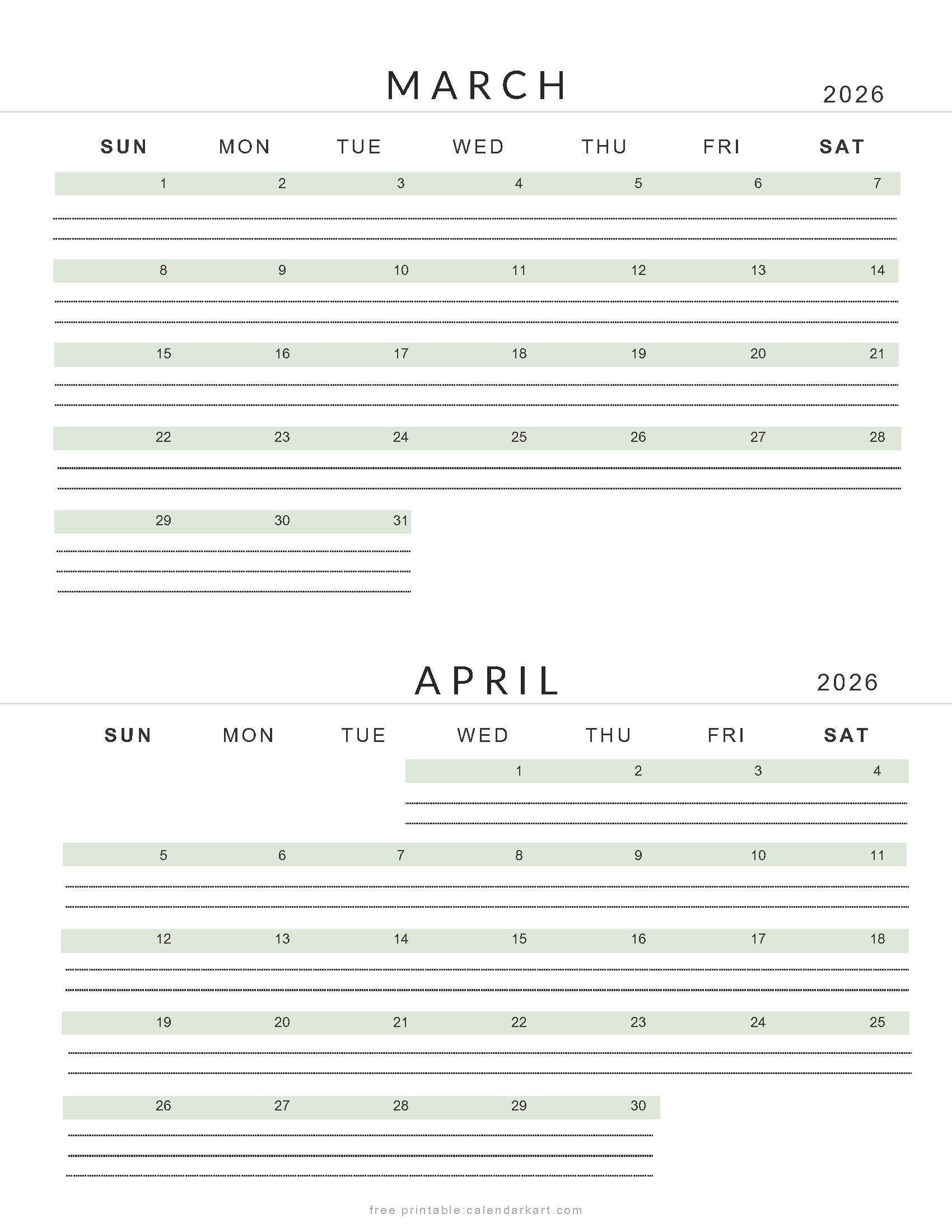 March April 2026 Calendars - Free Printable Pdfs - Calendarkart with regard to Free Printable Calendar April 2026 to March 2026