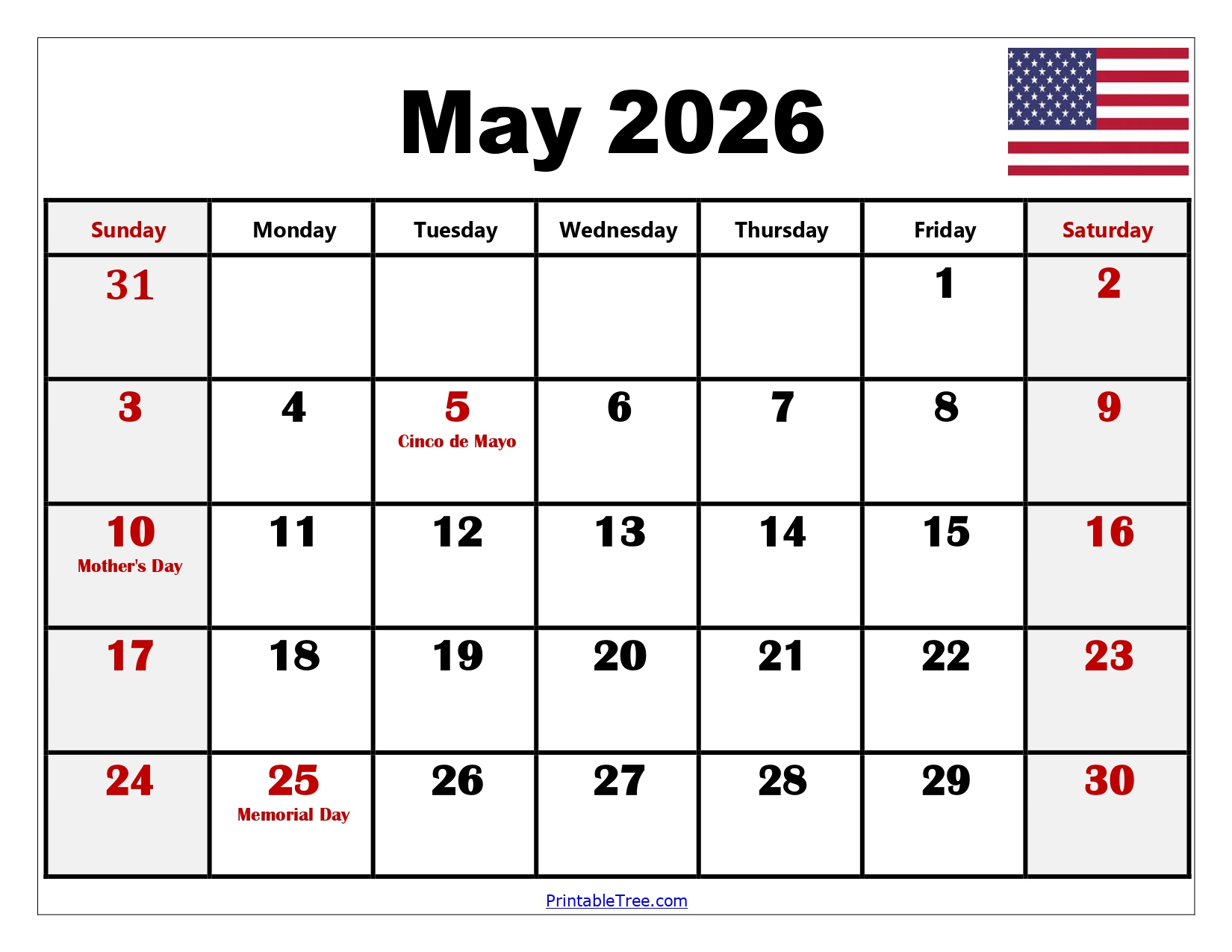 May 2026 Calendar Printable Pdf With Holiday Templates Free in February March April May 2026 Calendar