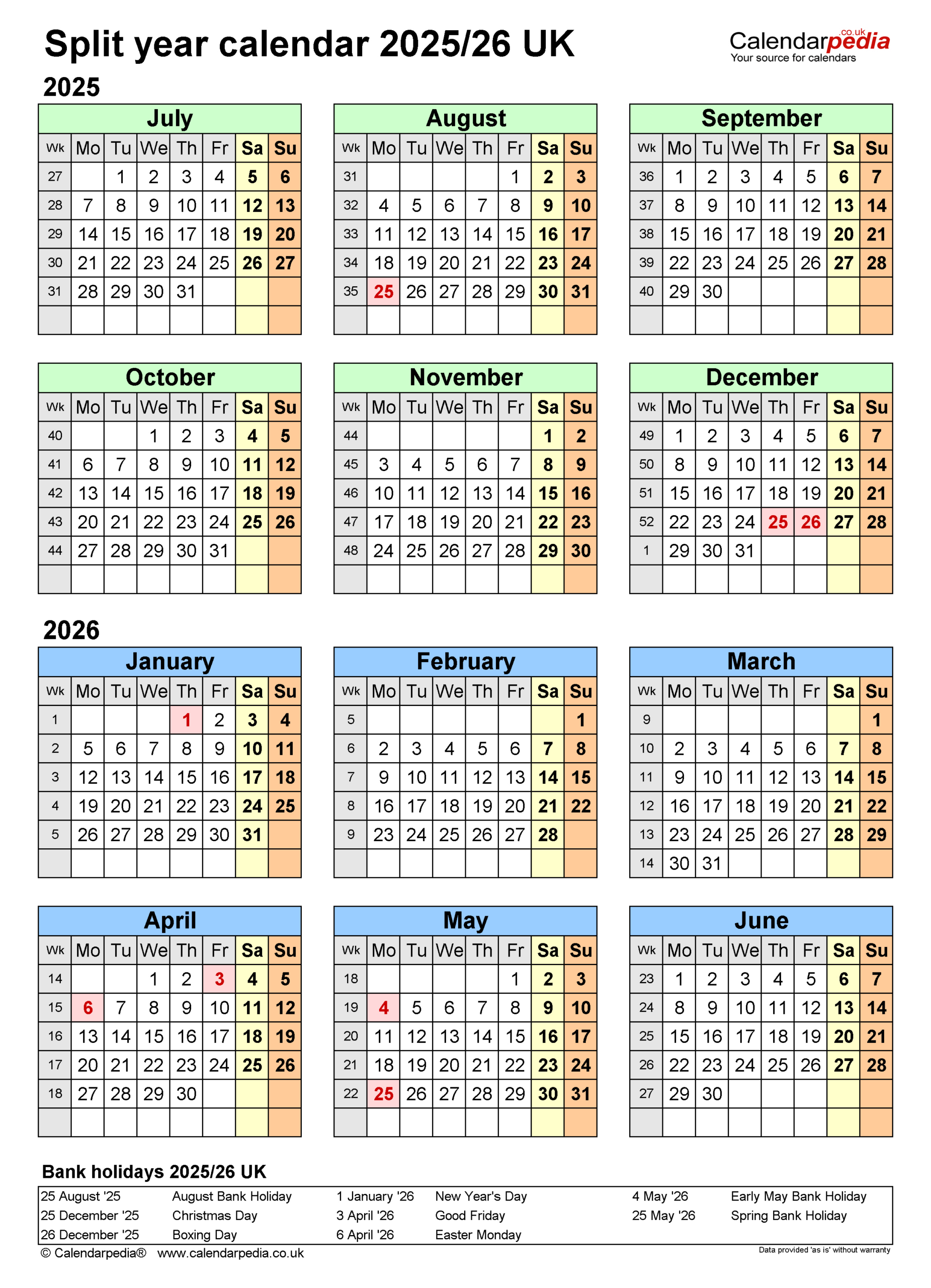 Split Year Calendars 2025/26 Uk (July To June) For Pdf intended for April 2025 to March 2026 Calendar Printable